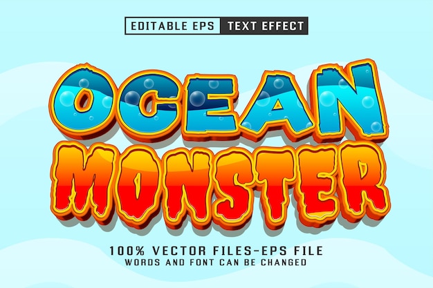 Vecteur effet de texte modifiable de monstre océanique