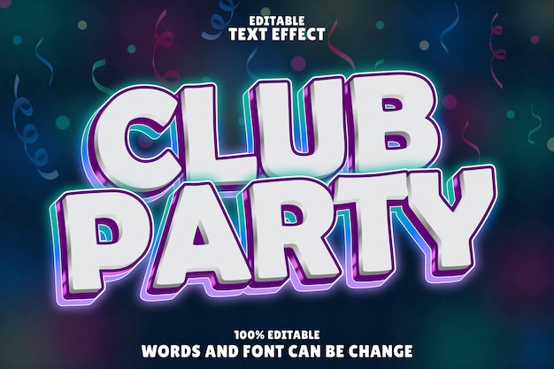 Vecteur effet de texte modifiable pour la fête du club