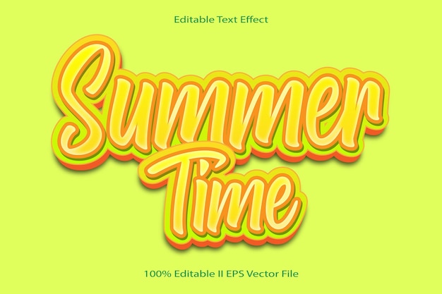 Vecteur effet de texte modifiable pour l'heure d'été style dégradé de dessin animé en relief 3d