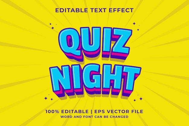 Effet De Texte Modifiable Quiz Night 3d Cartoon Template Style Vecteur Premium