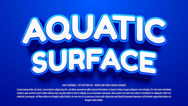 Vecteur effet de texte modifiable de style 3d audacieux aquatique