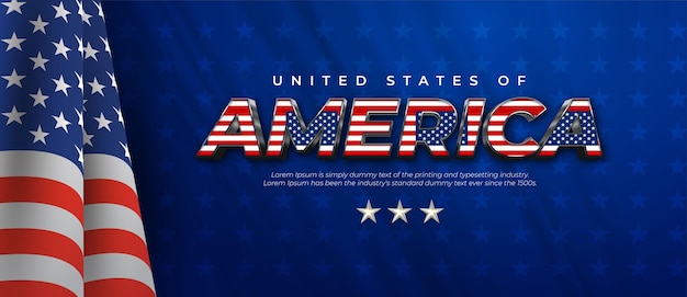 Effet De Texte Modifiable Style 3d Des états-unis D'amérique