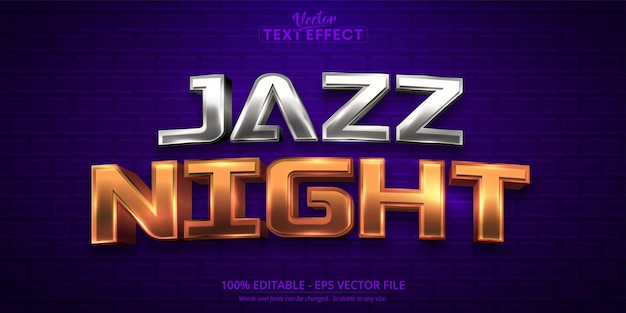 Effet De Texte Modifiable De Style De Couleur Or Et Argent Brillant Jazz Night