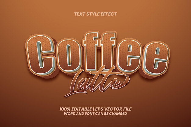 Vecteur effet de texte modifiable - style de dessin animé 3d coffee latte