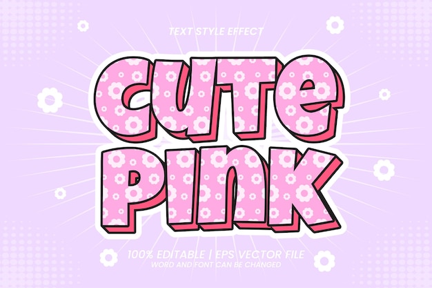 Effet de texte modifiable de style dessin animé plat 3d rose mignon
