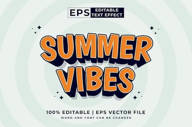 Effet de texte modifiable Summer Vibes 3d Cartoon style modèle vecteur premium