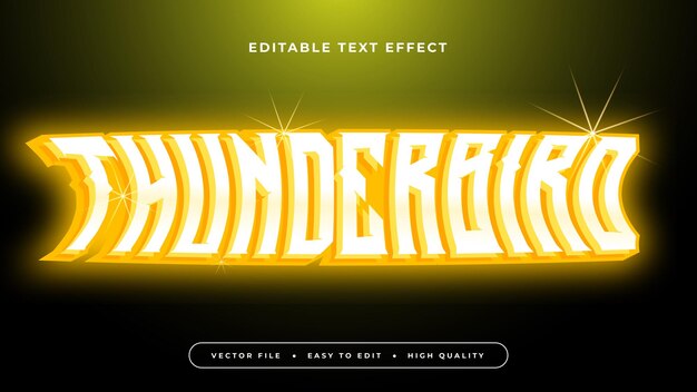 Effet de texte modifiable Texte thunderbird jaune brillant sur fond jaune