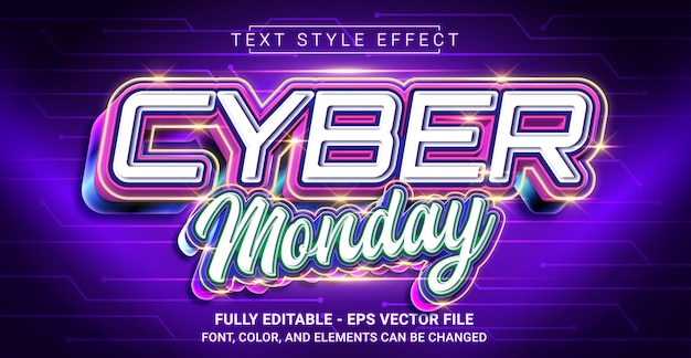 Vecteur effet de texte modifiable avec le thème du cyber monday modèle graphique vectoriel premium