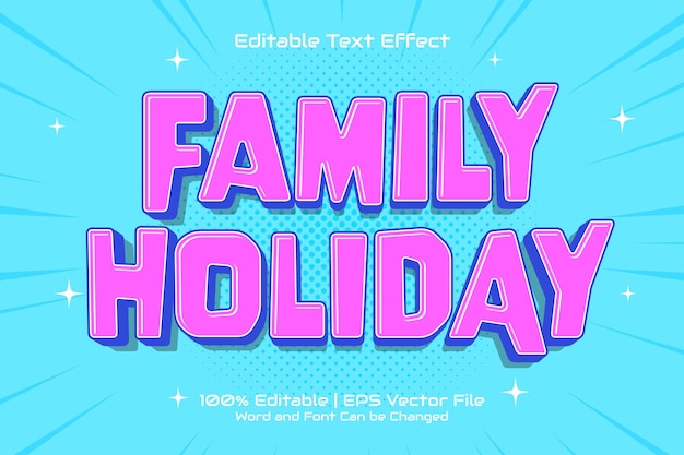 Vecteur effet de texte modifiable de vacances en famille style de dessin animé