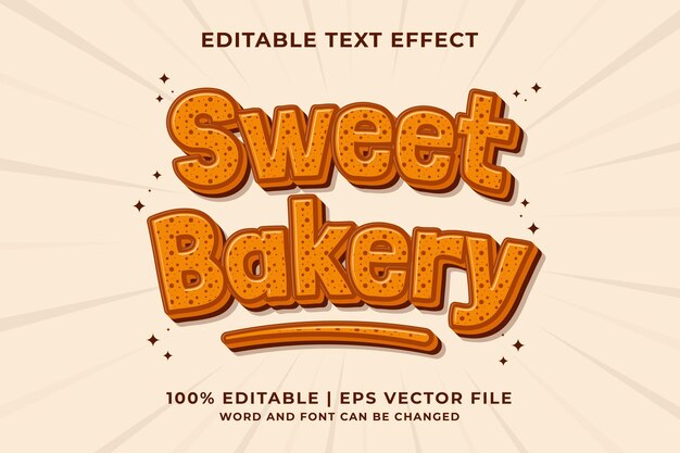 Effet De Texte Modifiable - Vecteur Premium De Style De Modèle De Dessin Animé Traditionnel Sweet Bakery 3d