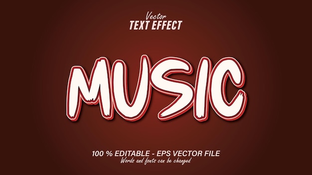 Vecteur effet de texte de musique rouge modifiable avec un fichier eps de fond rouge