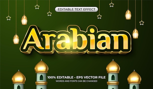 Effet de texte en or arabe 3D Effet de texte de style islamique modifiable Concept de célébration islamique