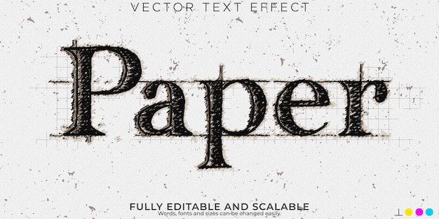 Vecteur effet de texte papier croquis texte ancien modifiable et style de texte rétro