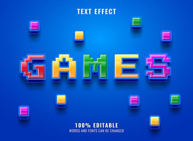 Effet de texte de pixels de jeu coloré 3d drôle de bande dessinée