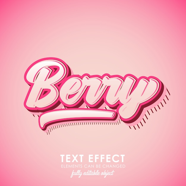 Vecteur effet de texte premium lettre berry avec thème rose et design et motif 3d