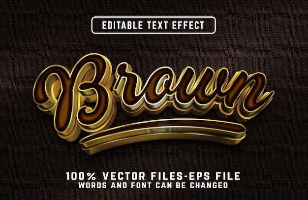 Effet de texte réaliste 3d marron avec des vecteurs premium de style doré