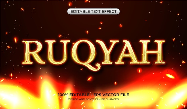 Effet de texte Ruqyah avec des flammes volant dans les airs Effet de texte doré modifiable