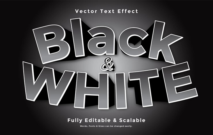 Effet de texte vectoriel 3D noir et blanc Prêt à imprimer entièrement modifiable