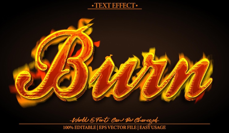 Vecteur effet de texte vectoriel de combustion éditable alphabet flamme de feu chaleur chaude feu de joie orange rouge