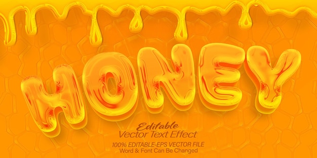 L'effet de texte vectoriel de miel éditable Alphabet abeille sucre sucré nourriture jaune
