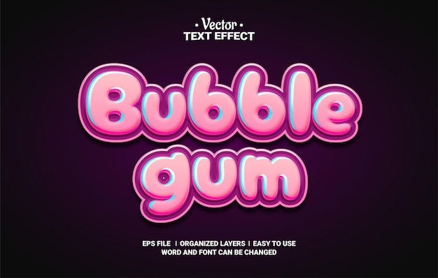 Vecteur effet de texte vectoriel modifiable bubble gum