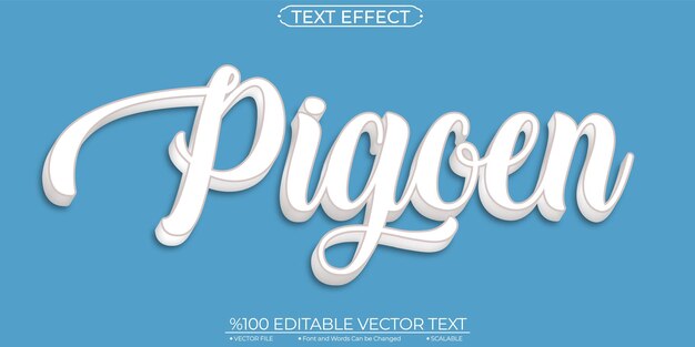 Vecteur effet de texte vectoriel modifiable et évolutif de pigoen blanc mignon