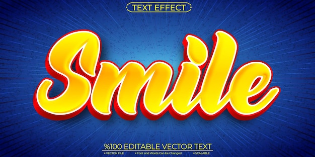 Effet de texte vectoriel modifiable et évolutif de sourire mignon jaune et rouge