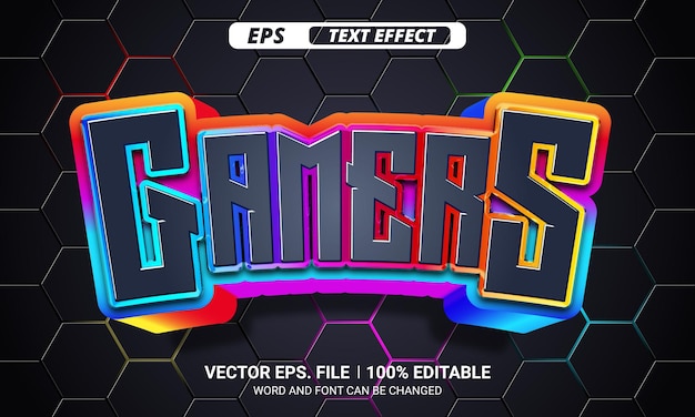 Vecteur effet de texte vectoriel modifiable gamers 3d sur fond de jeu