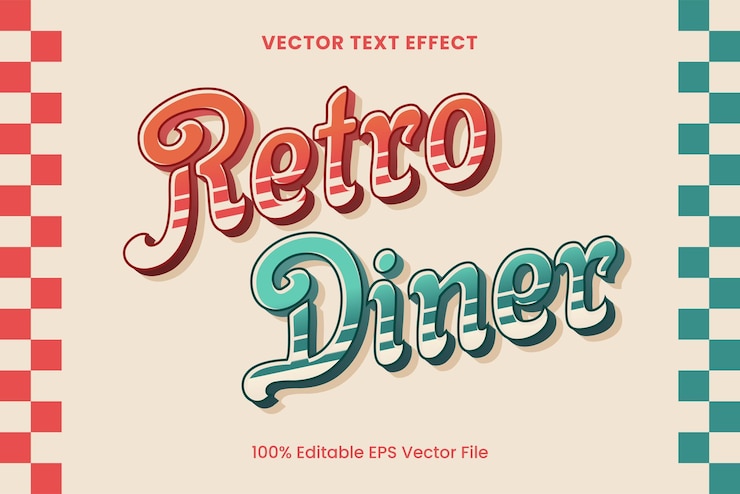 Vecteur effet de texte vectoriel modifiable rétro diner