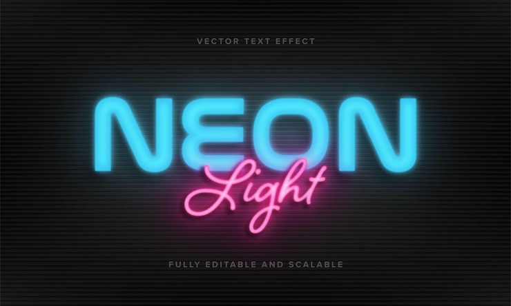 Vecteur effet de texte vectoriel néon bleu et rose