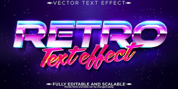 Vecteur effet de texte vintage des années 80 modifiable style de texte rétro futur et cyberespace