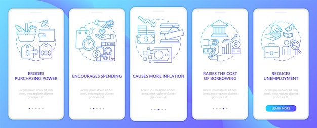 Effets de l'écran de l'application mobile d'intégration du dégradé bleu d'inflation