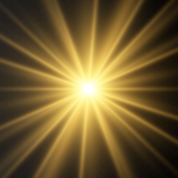 Effets De Lumières Rougeoyantes Dorées Isolés Sur Fond Transparent. Flash Du Soleil Avec Des Rayons Et Un Projecteur. L'effet Lueur. L'étoile A éclaté De Brillance.