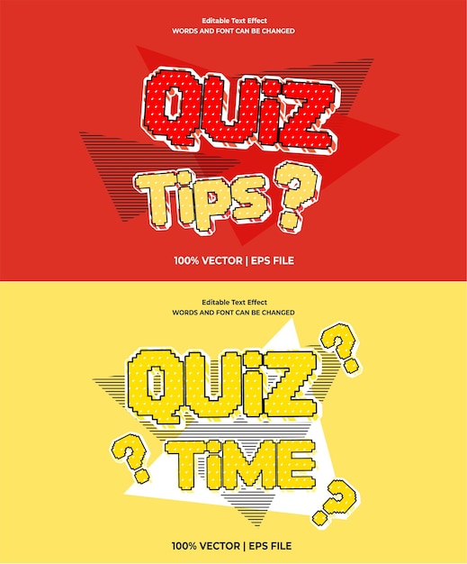 Effets de texte modifiables Temps et conseils de quiz modèle de dessin animé 3D vecteur premium à la mode