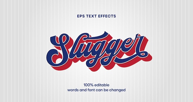 Effets de texte Slugger Baseball et sport américain concept de conception élégant