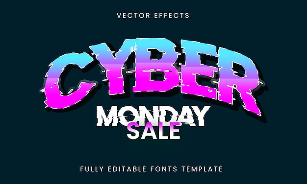 Effets de texte vectoriel de vente Cyber Monday