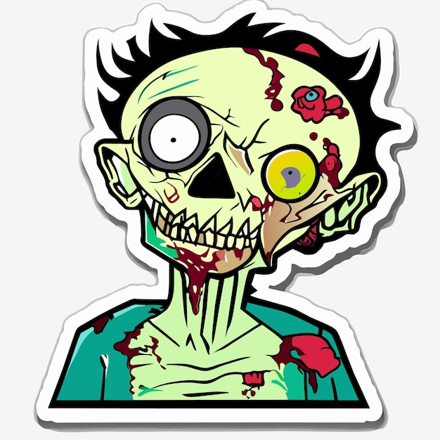 Vecteur effrayant zombie halloween dessiné à la main dessin animé autocollant icône concept illustration isolée