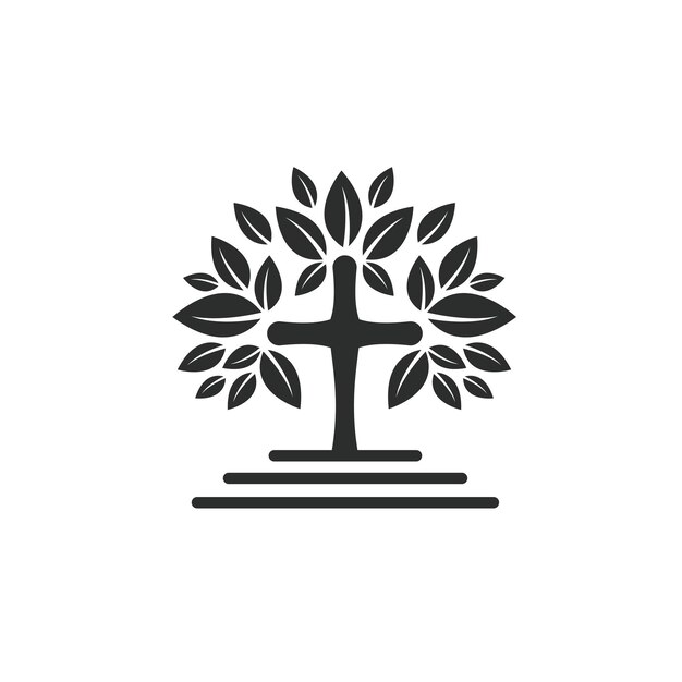 Vecteur Église arbre croix icône vecteur concept design modèle web