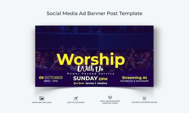 Église Discours Médias Sociaux Facebook Ad Banner Post Template Vecteur Premium