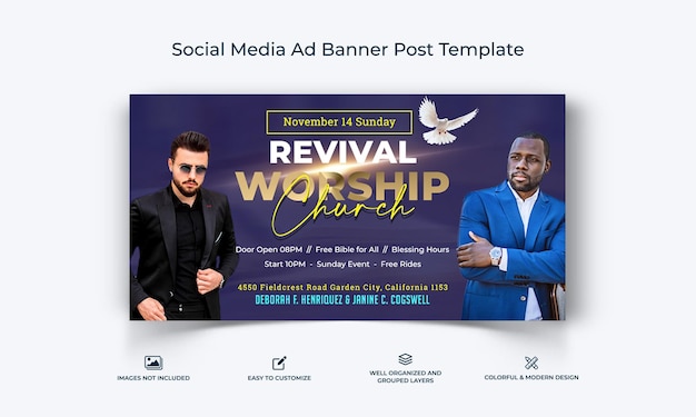 Vecteur Église discours médias sociaux facebook ad banner post template vecteur premium