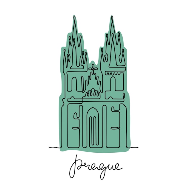 Vecteur Église de notre-dame devant tyn prague ligne continue illustration vectorielle colorée