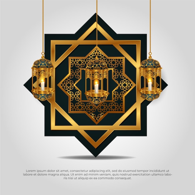 Eid Al Adha Mubarak Beau Mandala étoile Dorée 3d Islamique Et Conception De Vecteur De Lampe