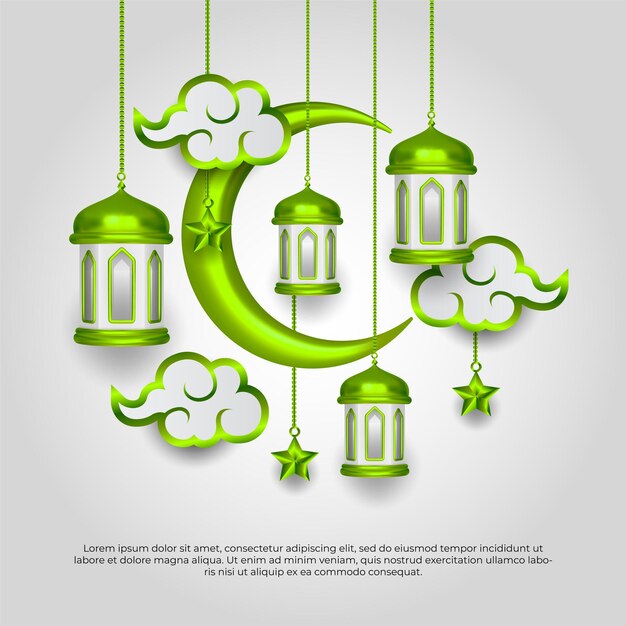 Eid al adha mubarak conception de vecteur de lampe étoile verte lune islamique 3d