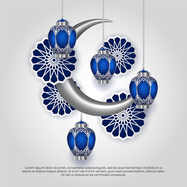 Eid al adha mubarak festival islamique lampe 3d et fond de lune