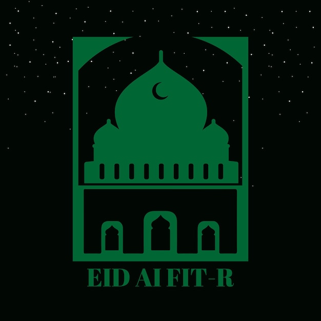 Eid Al Fitr Vector Design Calligraphie Avec Mosquée Et Fond Avec Lune