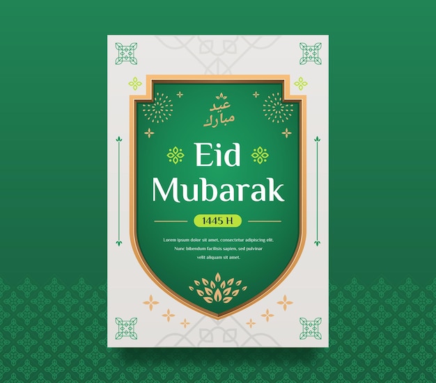 Vecteur eid mubarak a4 modèle de conception de carte de vœux d'affiche avec couleur verte pour la célébration de l'aïd