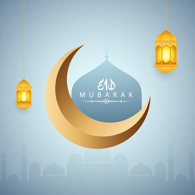 Eid Mubarak design islamique croissant de lune et arabe eid mubarak design de post sur les médias sociaux