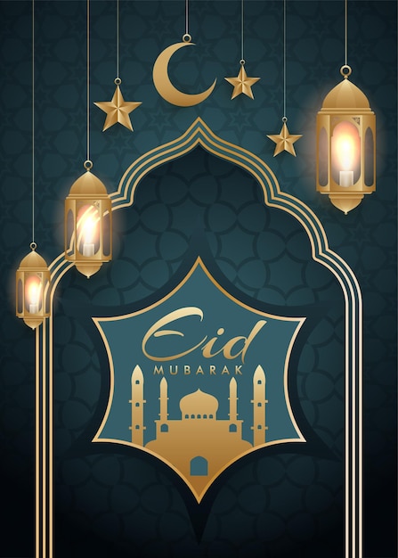 Eid Mubarak Eid Al Adha Eid Al Fitr Affiche De Carte De Calligraphie De Célébration De Salutations Avec Vecteur De Mosquée