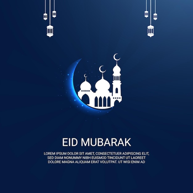 Eid Mubarak lune et mosquée beau fond Illustration vectorielle gratuite