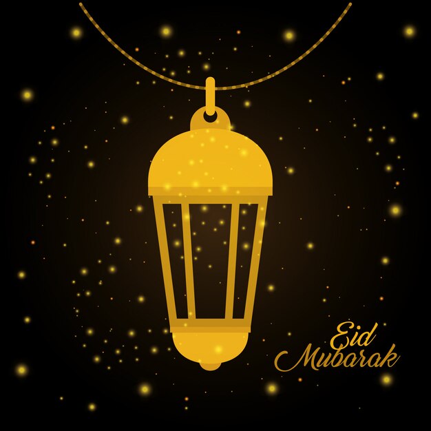 Vecteur eid mubarak or lanterne et étoiles design